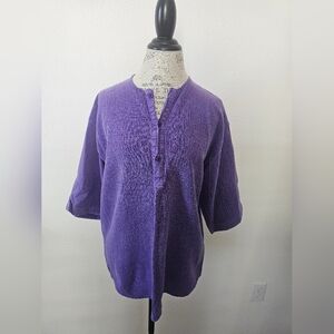 Acid Wash Purple Mid Length Sleeve Button Tunic Cotton sz M
